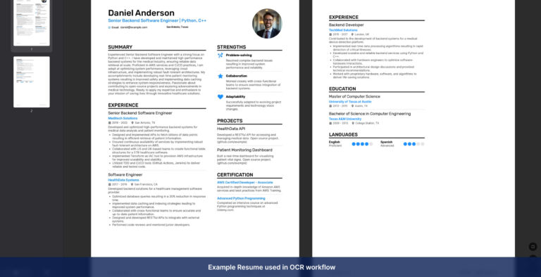 OCR and Document Processing example resume